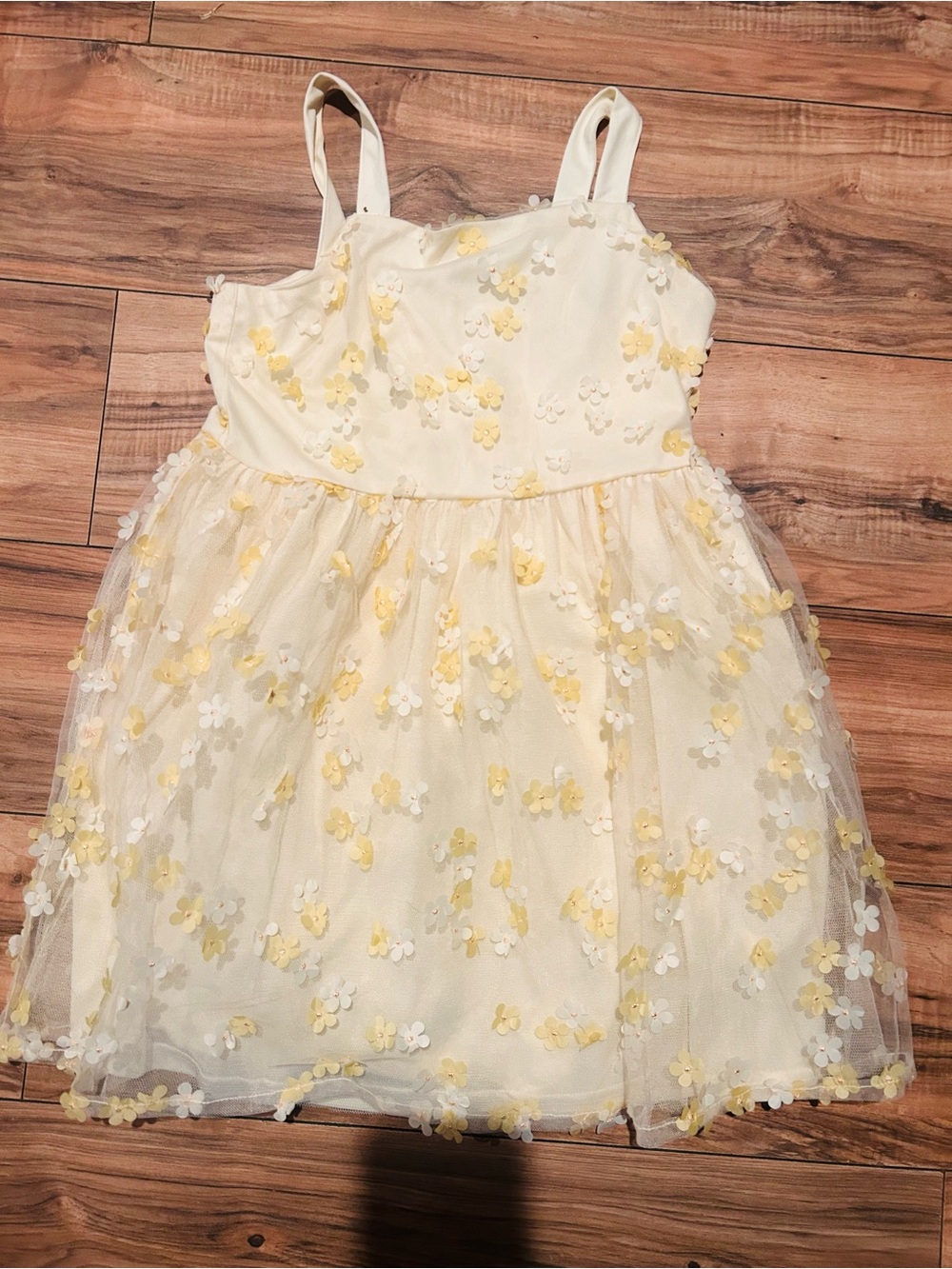 The Children's Place Cream Dress with Yellow Floral Appliqués